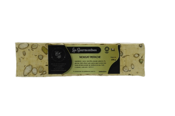 Nougat pistache moelleux au miel du Jura, en barre de 100g